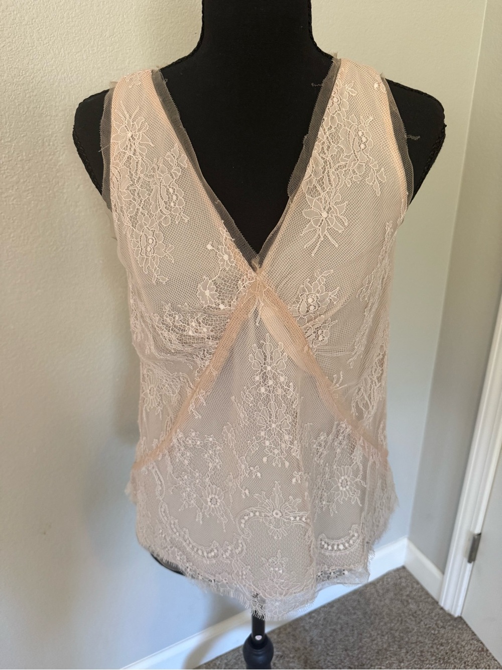 J. Crew Blush Lace V-Neck Sleeveless Top